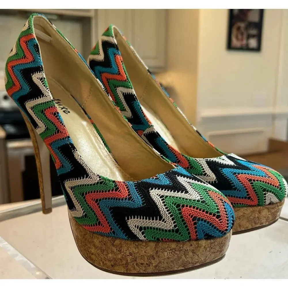 STYLUXE Patterned Cork Platform Heels - Women's Size 10